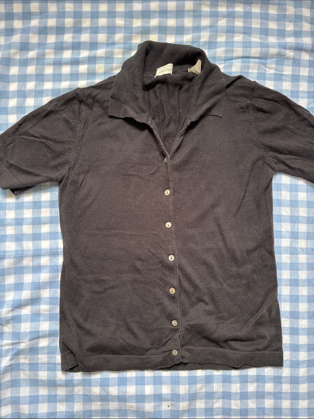 Lord & Taylor Black Short-Sleeve Button-Front Cardigan